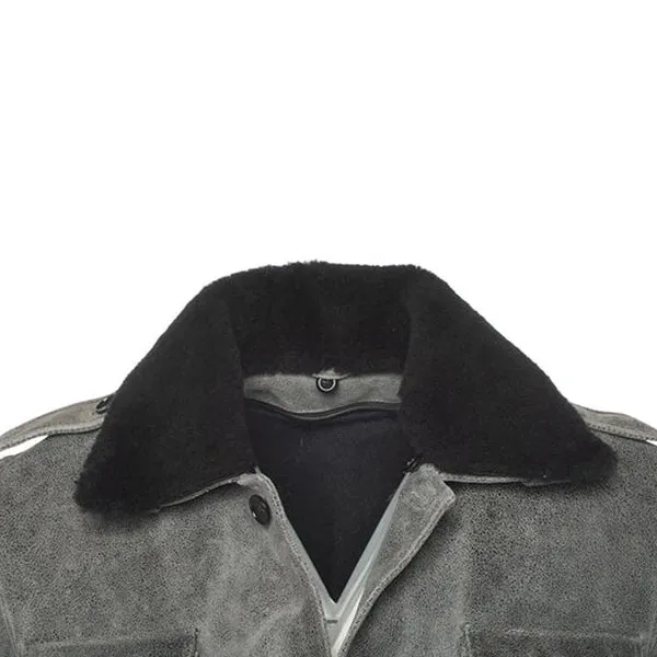 Grey Ryder Fur Collar Premium Leather Coat