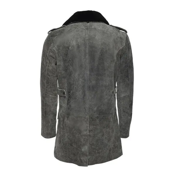 Grey Ryder Fur Collar Premium Leather Coat