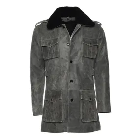 Grey Ryder Fur Collar Premium Leather Coat