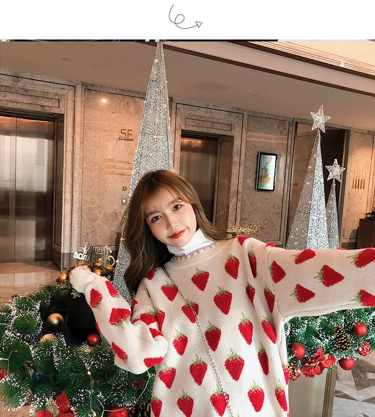 Harajuku Kawaii Fashion Peach Strawberry Winter Knit Sweater