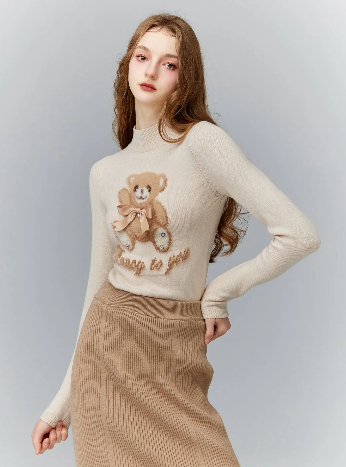 Hazelnut Cute Bear Knit Layered Set