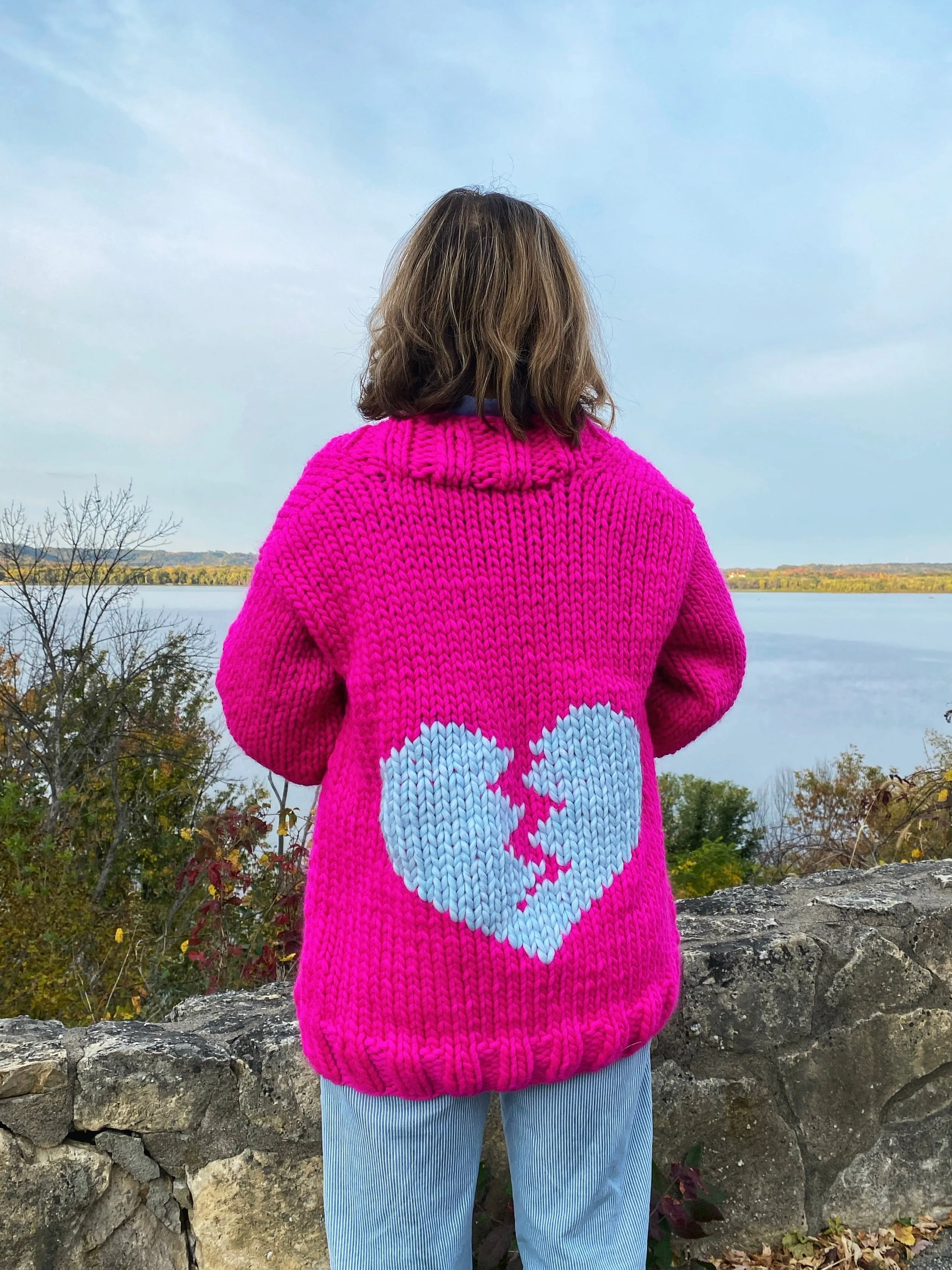 Heartbreaker Cardigan Sweater: Neon Pink   Sky Blue