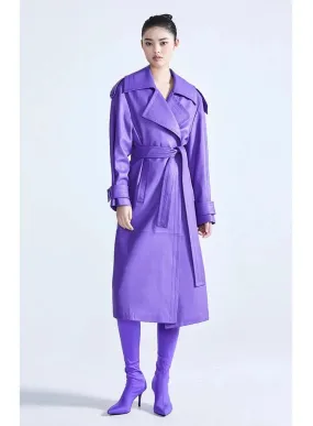 HEYFANCYSTYLE Faux Leather Purple Trench Coat