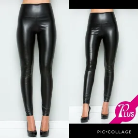 High Waist Faux Leather Leggings - Black