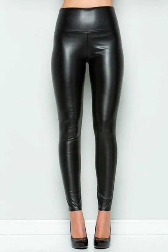 High Waist Faux Leather Leggings - Black