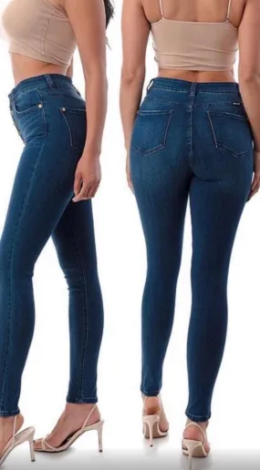 High Waisted Button Fly Skinny Jeans