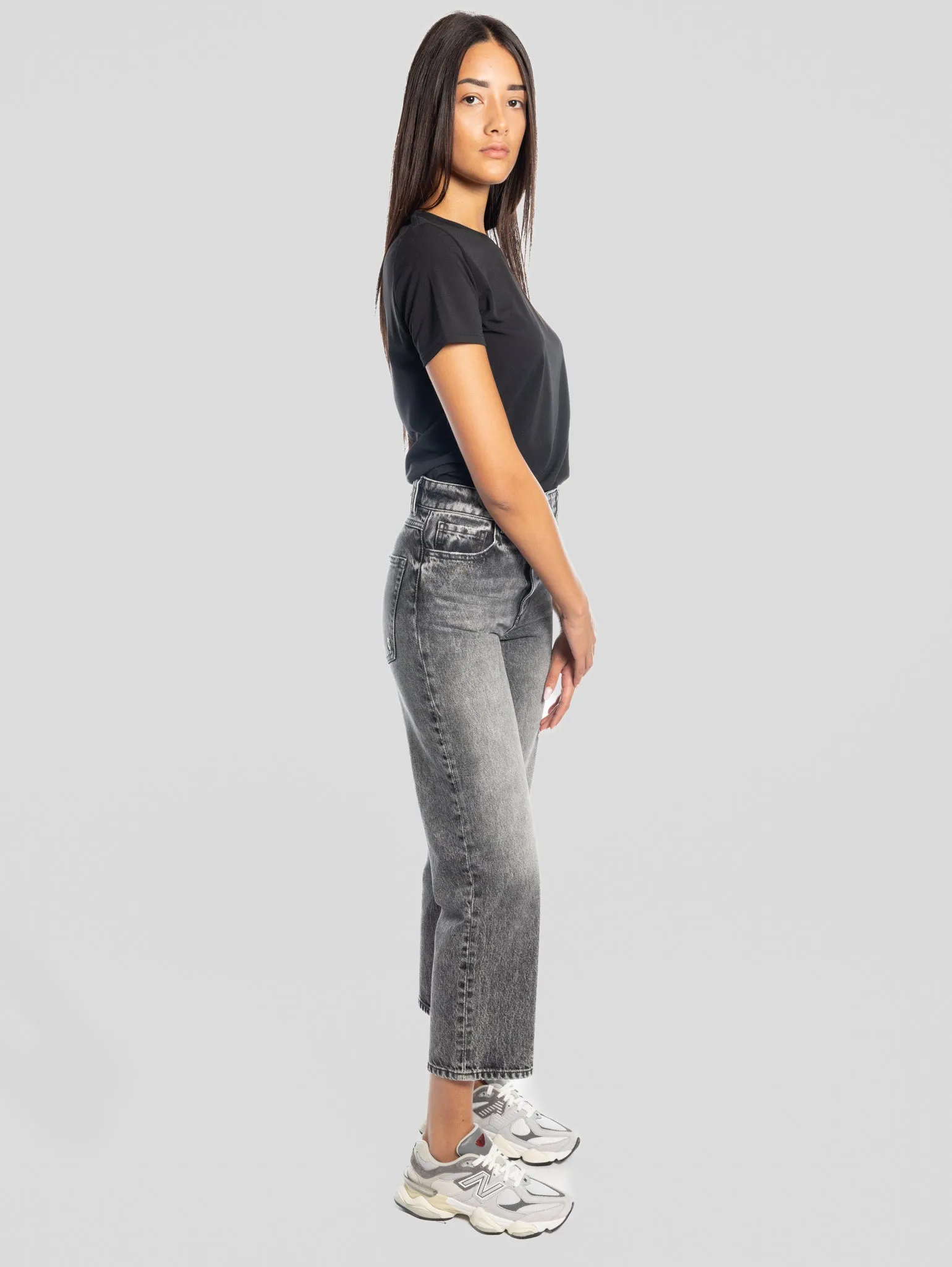 Jeans Jill con Gamba Cropped Marmorizzato Nero