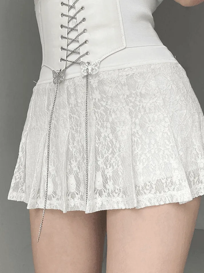 Joskaa A Line Pleated Lace Mini Skirt