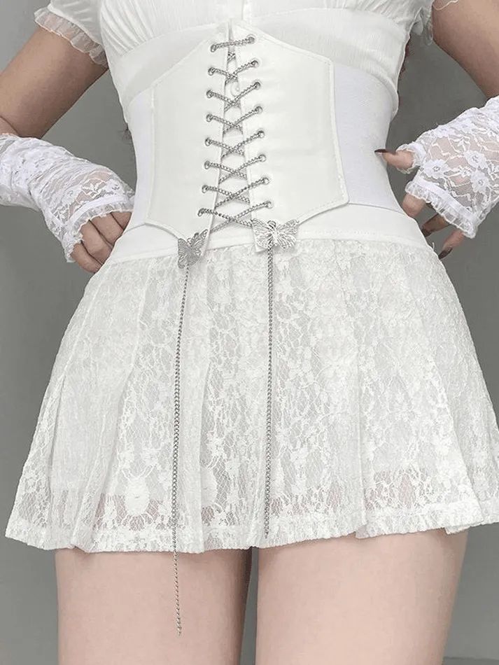 Joskaa A Line Pleated Lace Mini Skirt