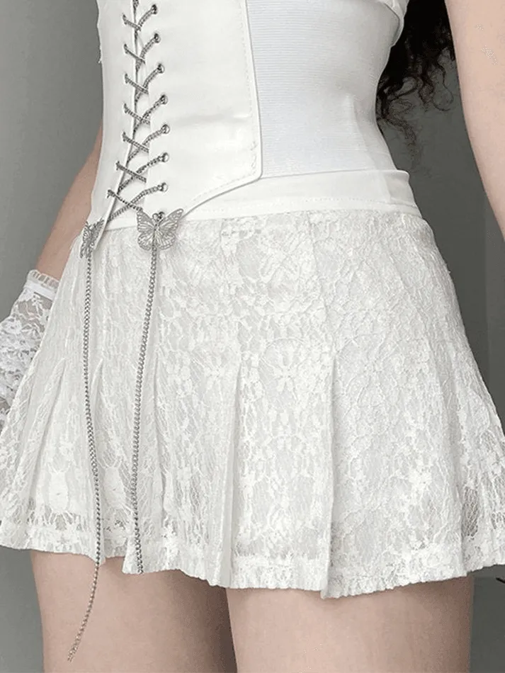 Joskaa A Line Pleated Lace Mini Skirt