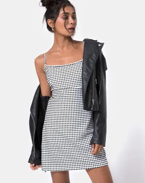 Junice Dress in Gingham Ivory Black