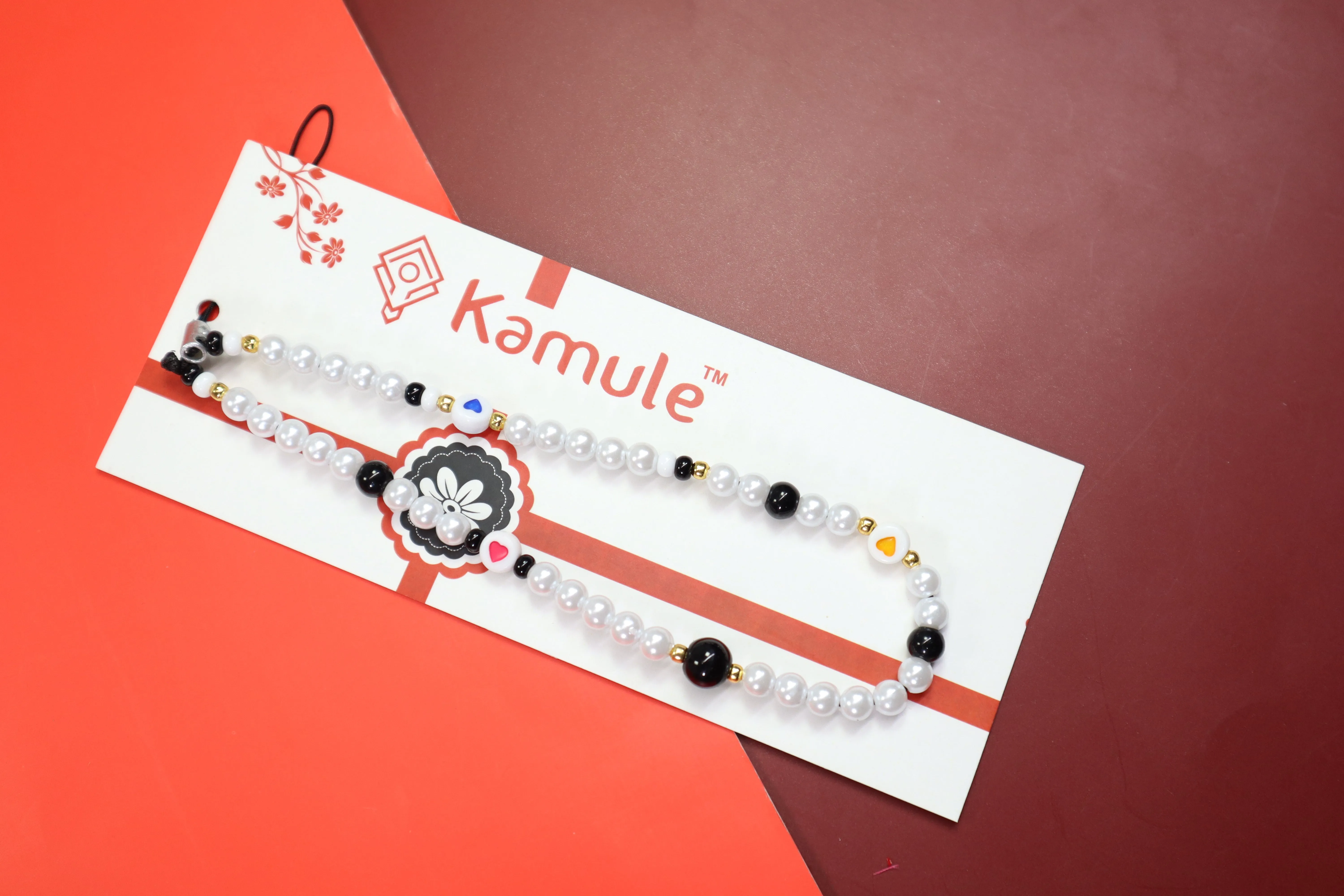 Kamule White with Colourful Heart Phone Charm