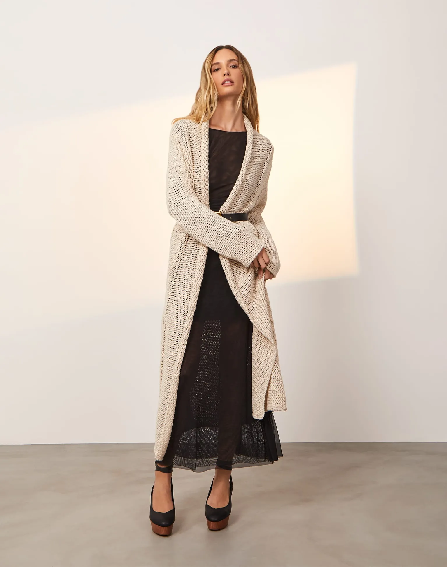 Knit Midi Long Cardigan - Off White