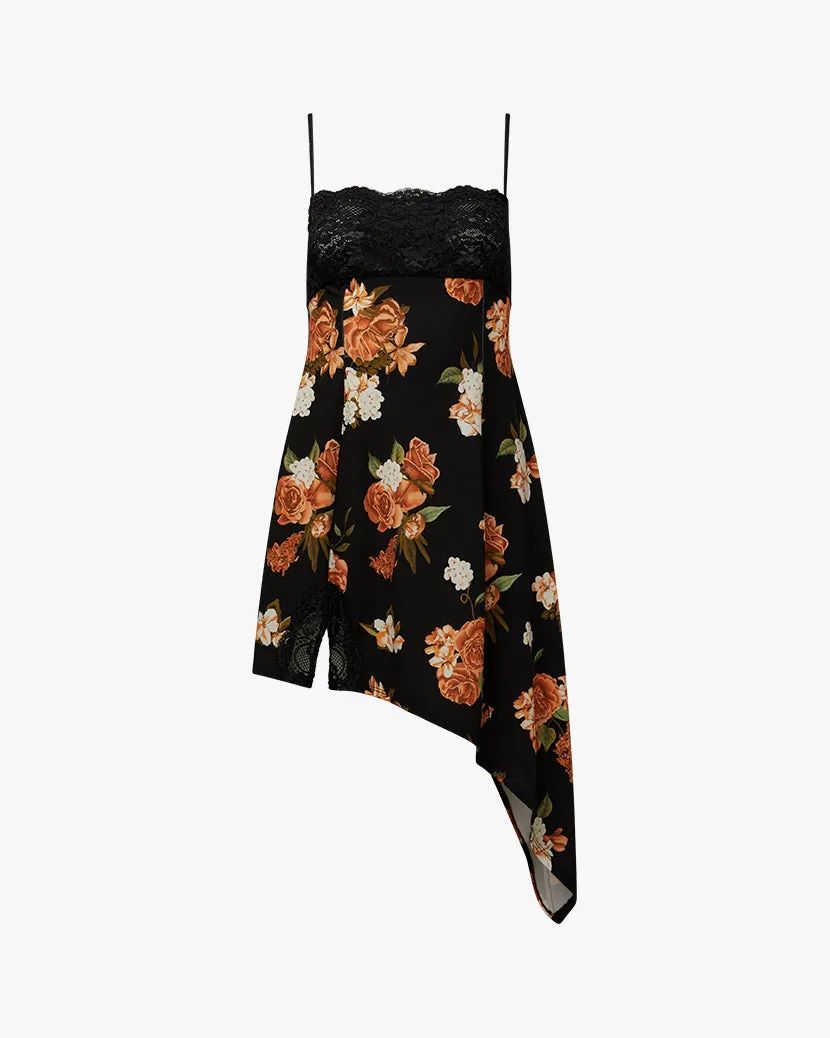 Lace Asymmetrical Neutral Floral Slip Dress