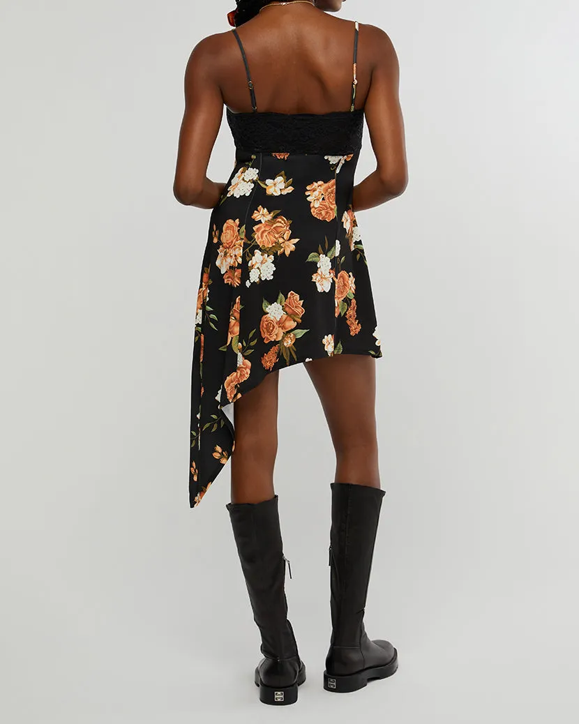 Lace Asymmetrical Neutral Floral Slip Dress