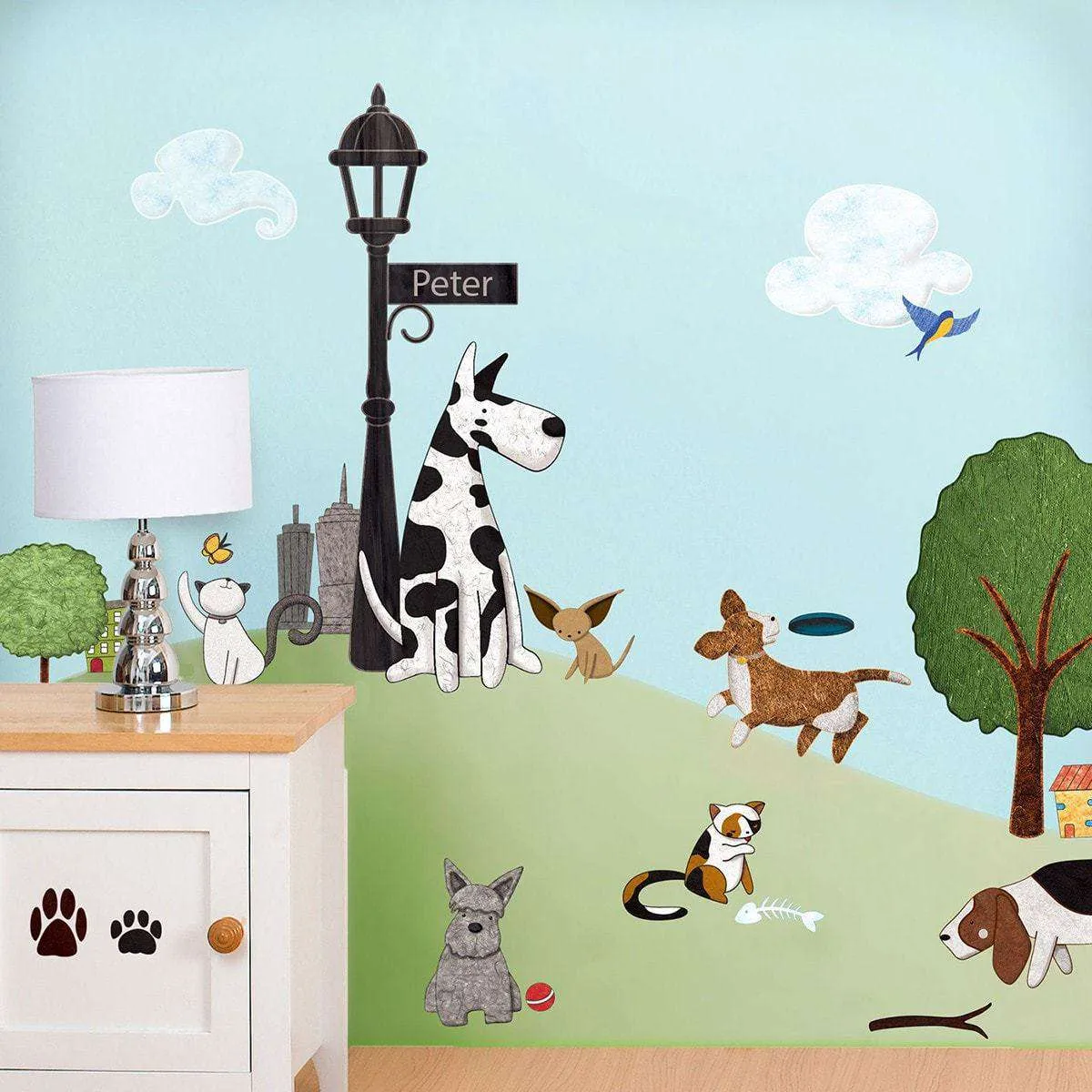 Lamp Post Wall Sticker Decal - Old Fashion Street Lamp and Sign Decal