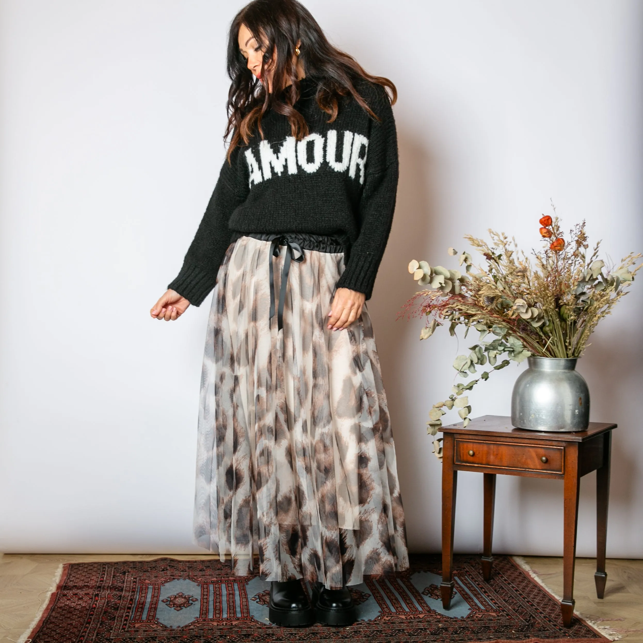 Leopard Chiffon Layer Skirt