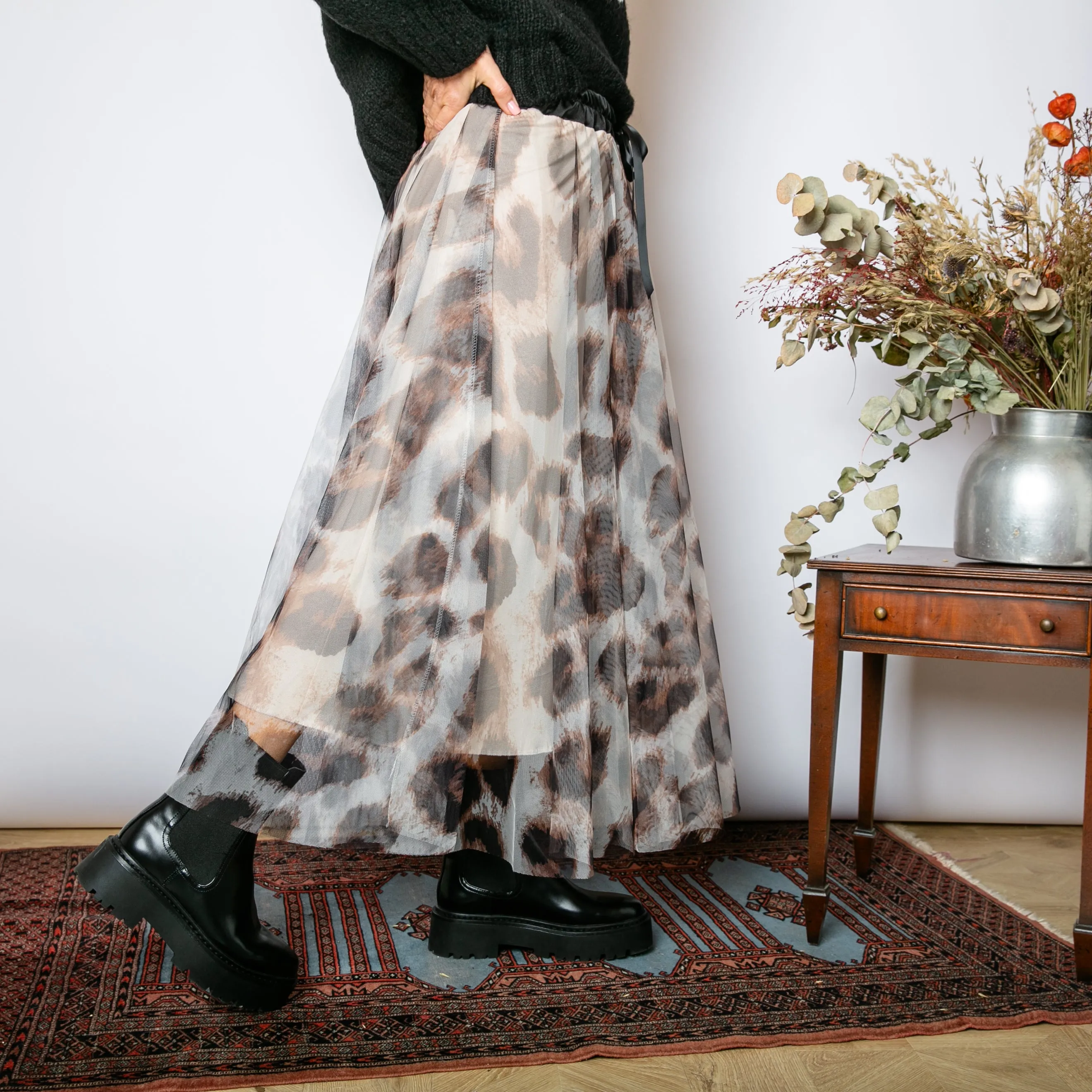 Leopard Chiffon Layer Skirt