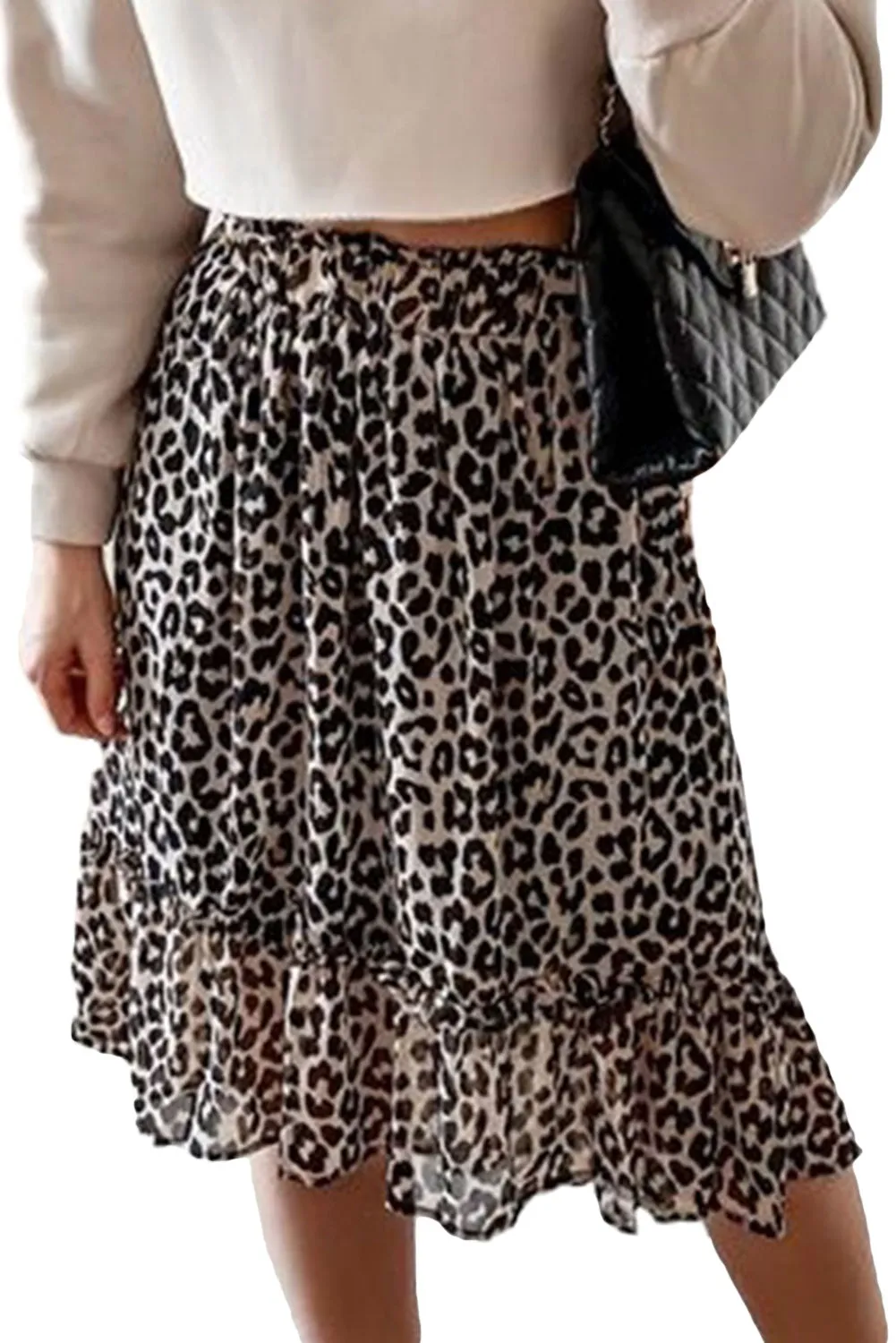 Leopard Print Black Tiered Midi Skirt