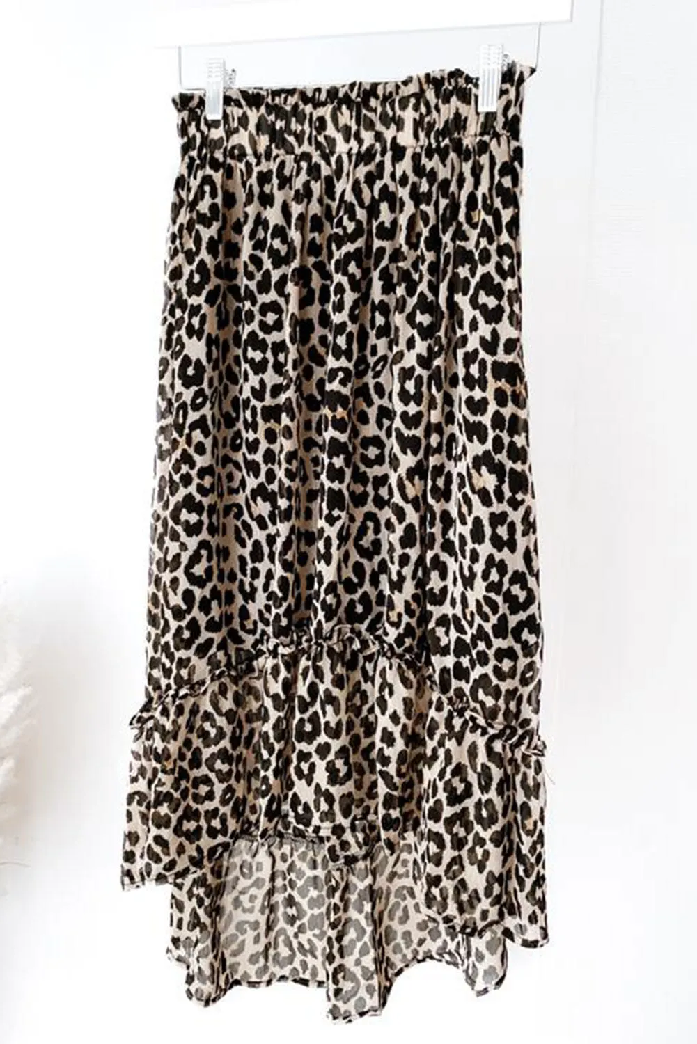 Leopard Print Black Tiered Midi Skirt