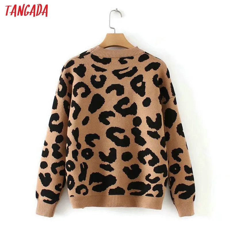 Leopard Print Knit Sweater with Long Sleeves