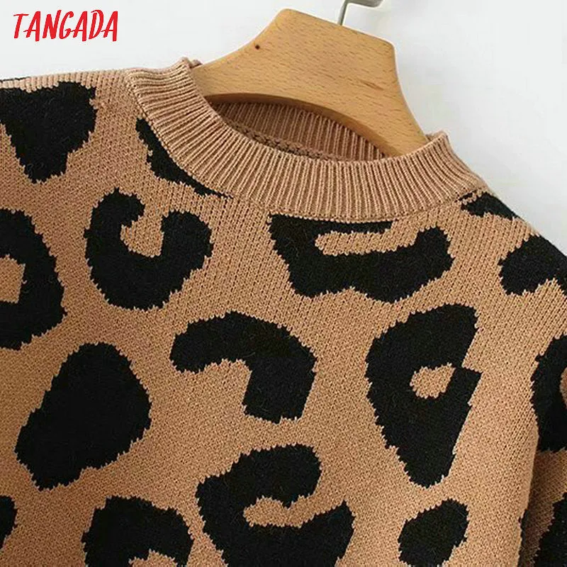 Leopard Print Knit Sweater with Long Sleeves