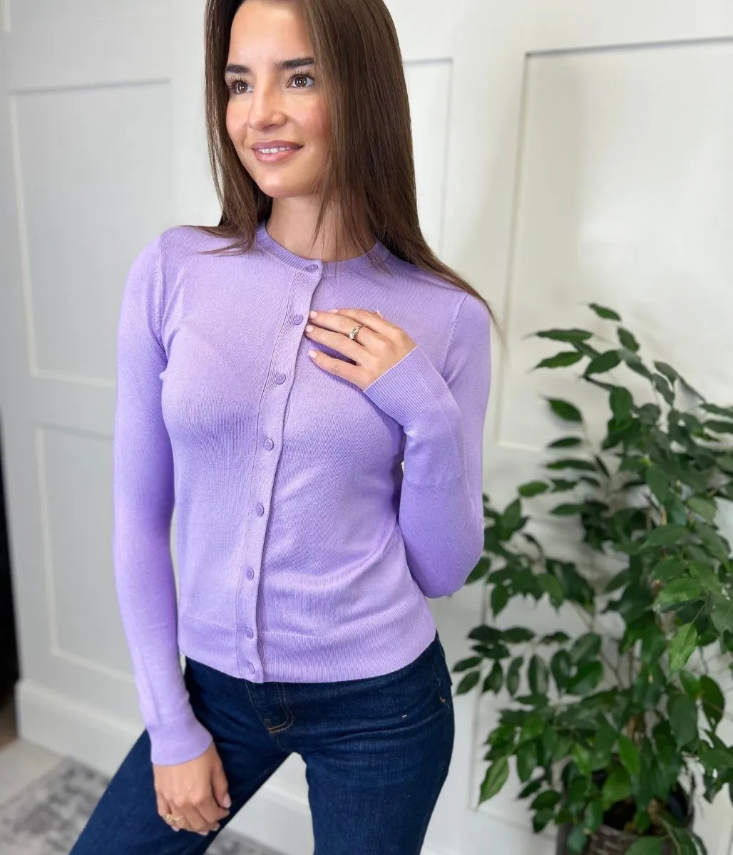 Lilac Classic Round Neck Cardigan