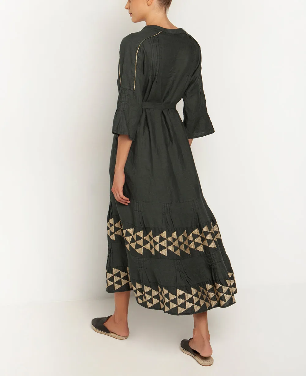 LONG LINEN DRESS "TRIGONO"