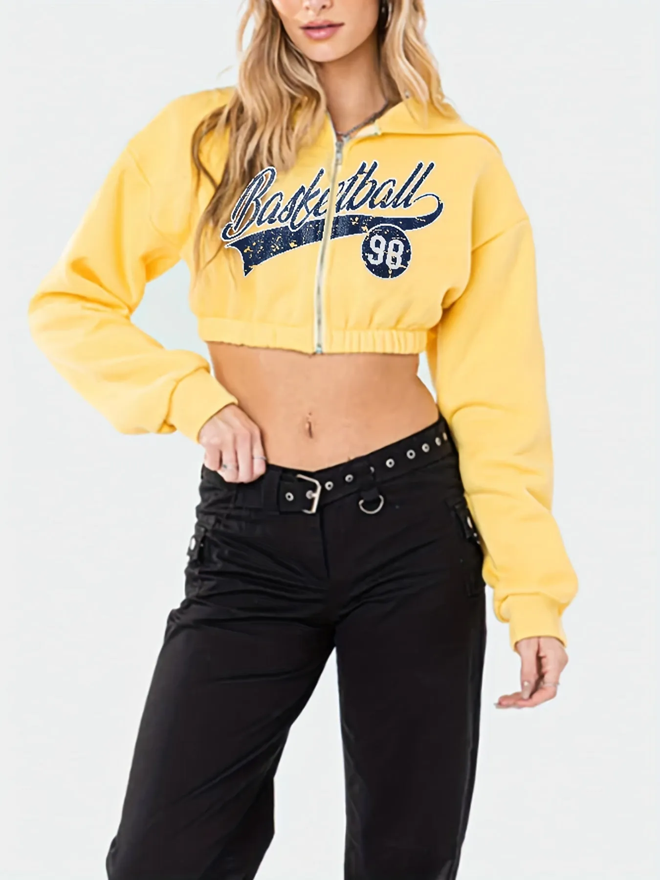 LongSleeve Crop Letter Hooded