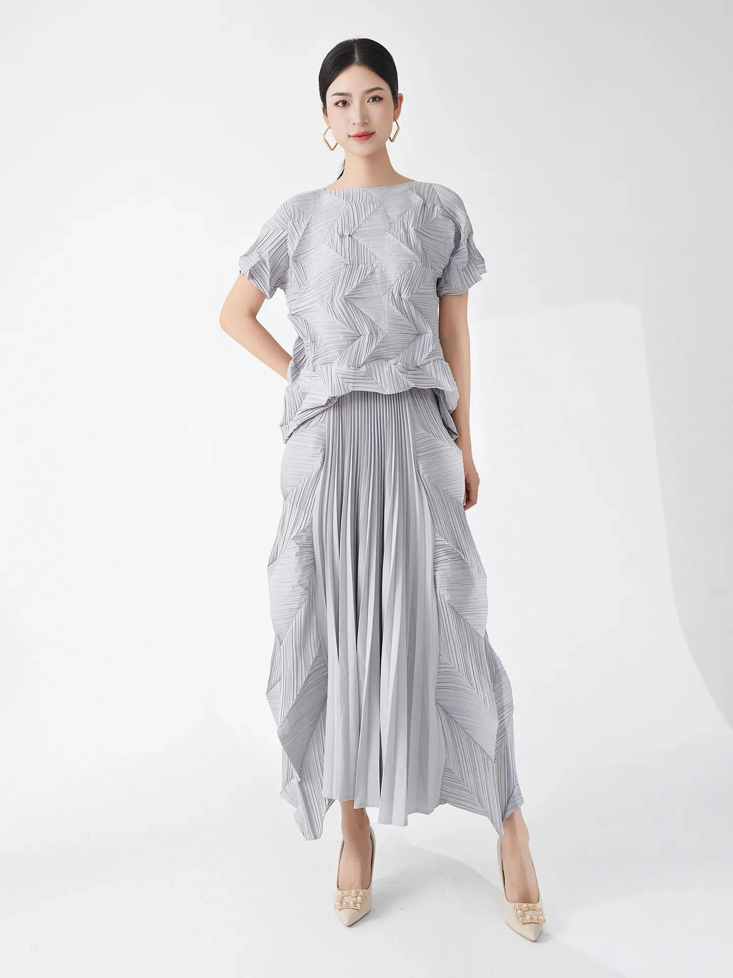 Luxury Pleated Long Skirt & Top Matching Set