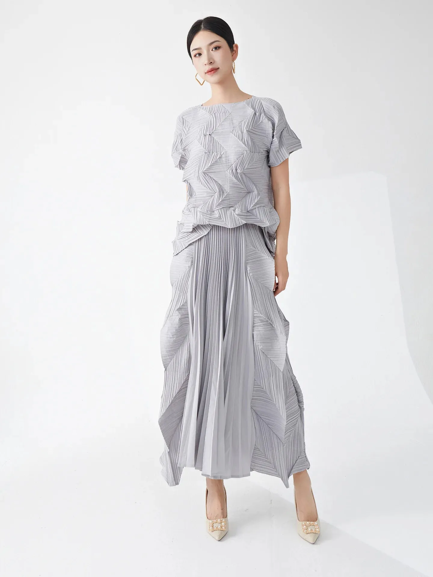 Luxury Pleated Long Skirt & Top Matching Set