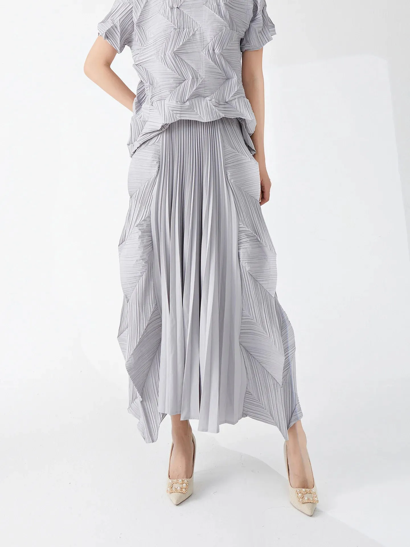 Luxury Pleated Long Skirt & Top Matching Set