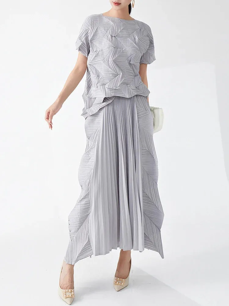 Luxury Pleated Long Skirt & Top Matching Set