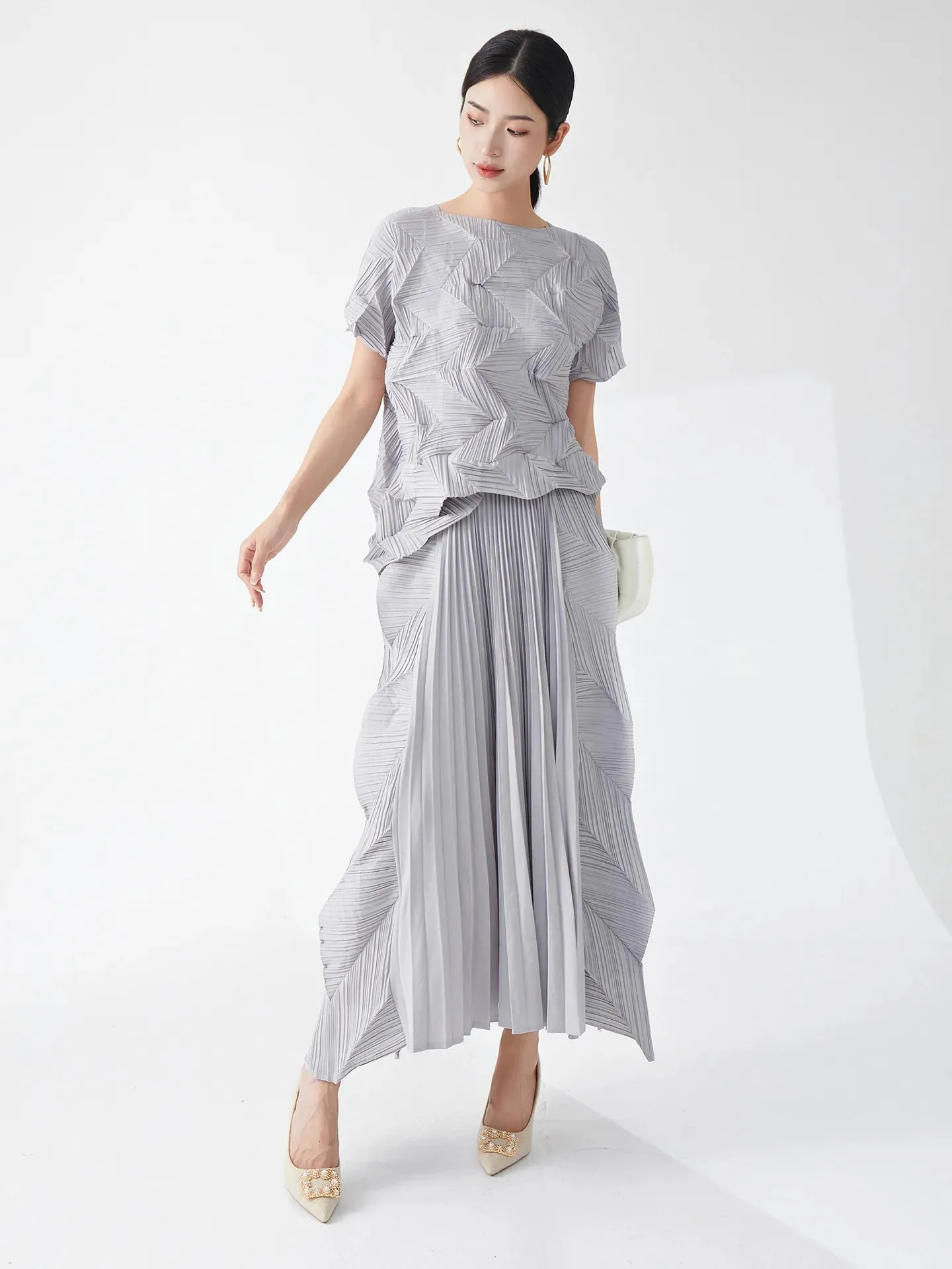 Luxury Pleated Long Skirt & Top Matching Set