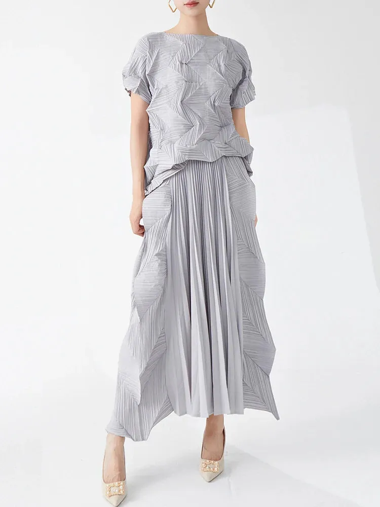 Luxury Pleated Long Skirt & Top Matching Set