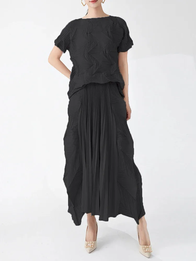 Luxury Pleated Long Skirt & Top Matching Set