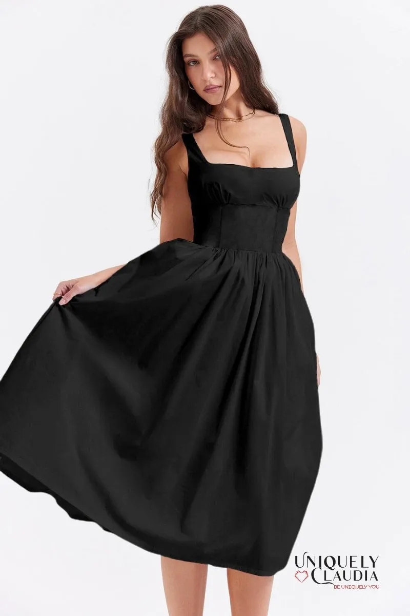 Maeve Square Neck Ruched Bust Midi Dress