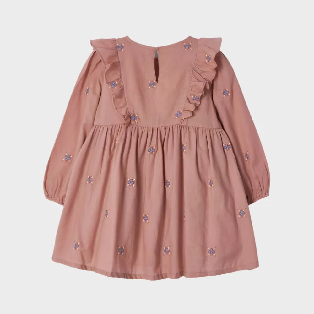 Mayoral Girls Embroidered Dress - Nude