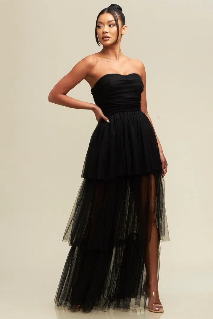 Meghan Tiered Tulle Strapless Party Dress