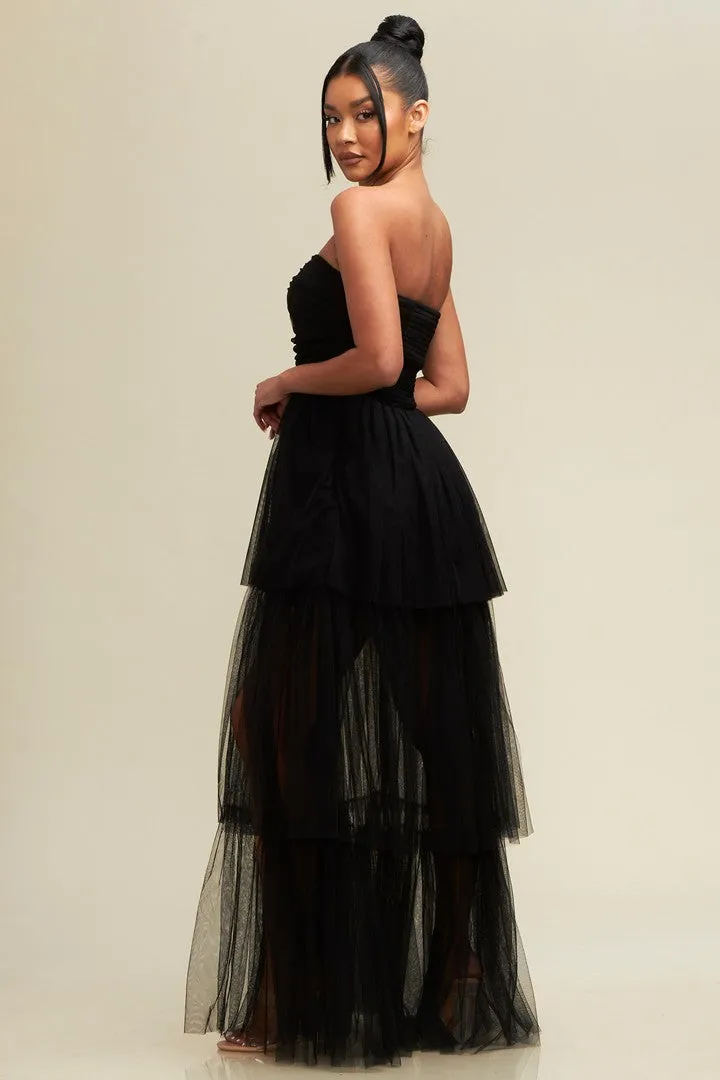 Meghan Tiered Tulle Strapless Party Dress