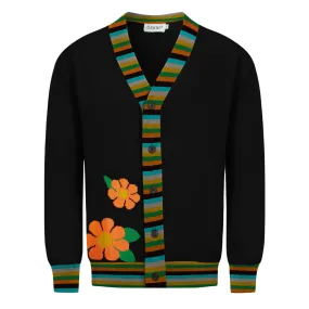 Men's black vintage striped floral sweater coat