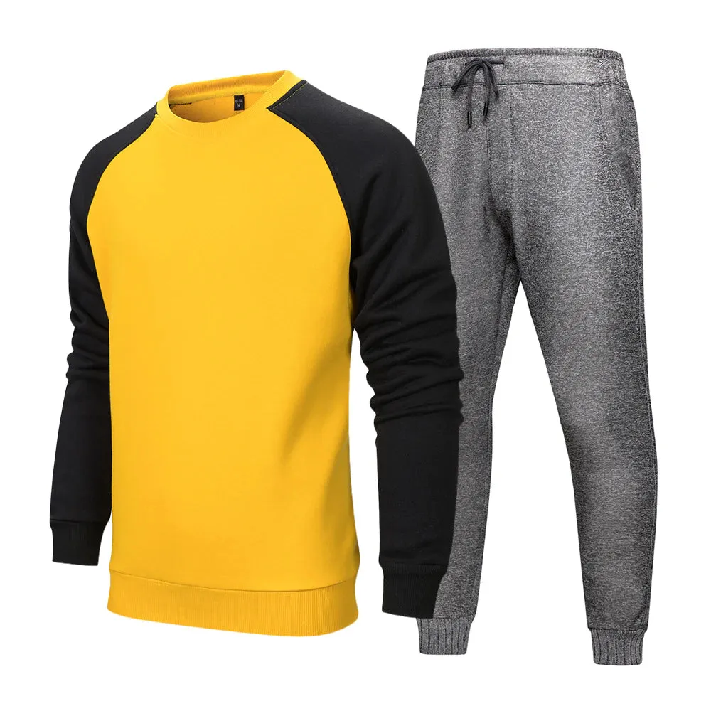 Men's Large Size Pullover Round Neck Hoodies Joggers Two-Piece Set