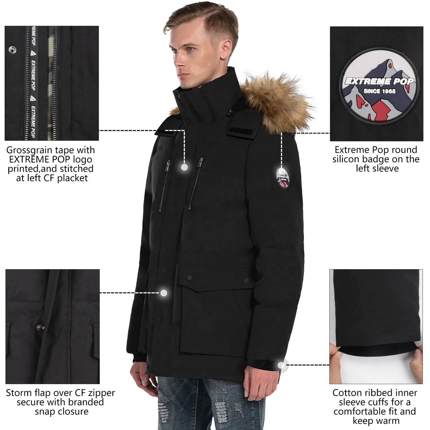 Mens Parka Down Jacket Waterproof Windbreaker