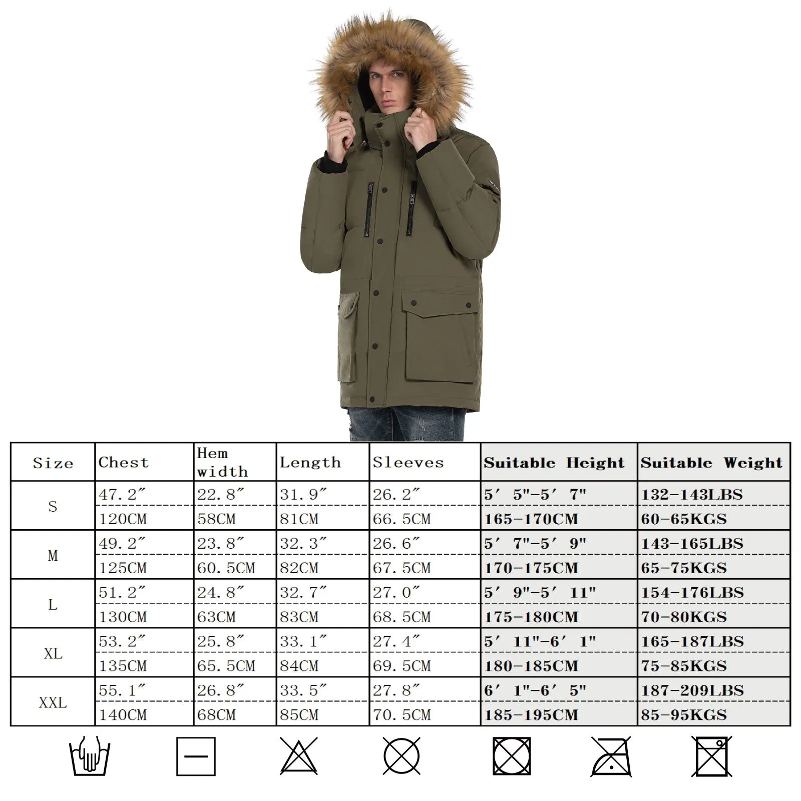 Mens Parka Down Jacket Waterproof Windbreaker