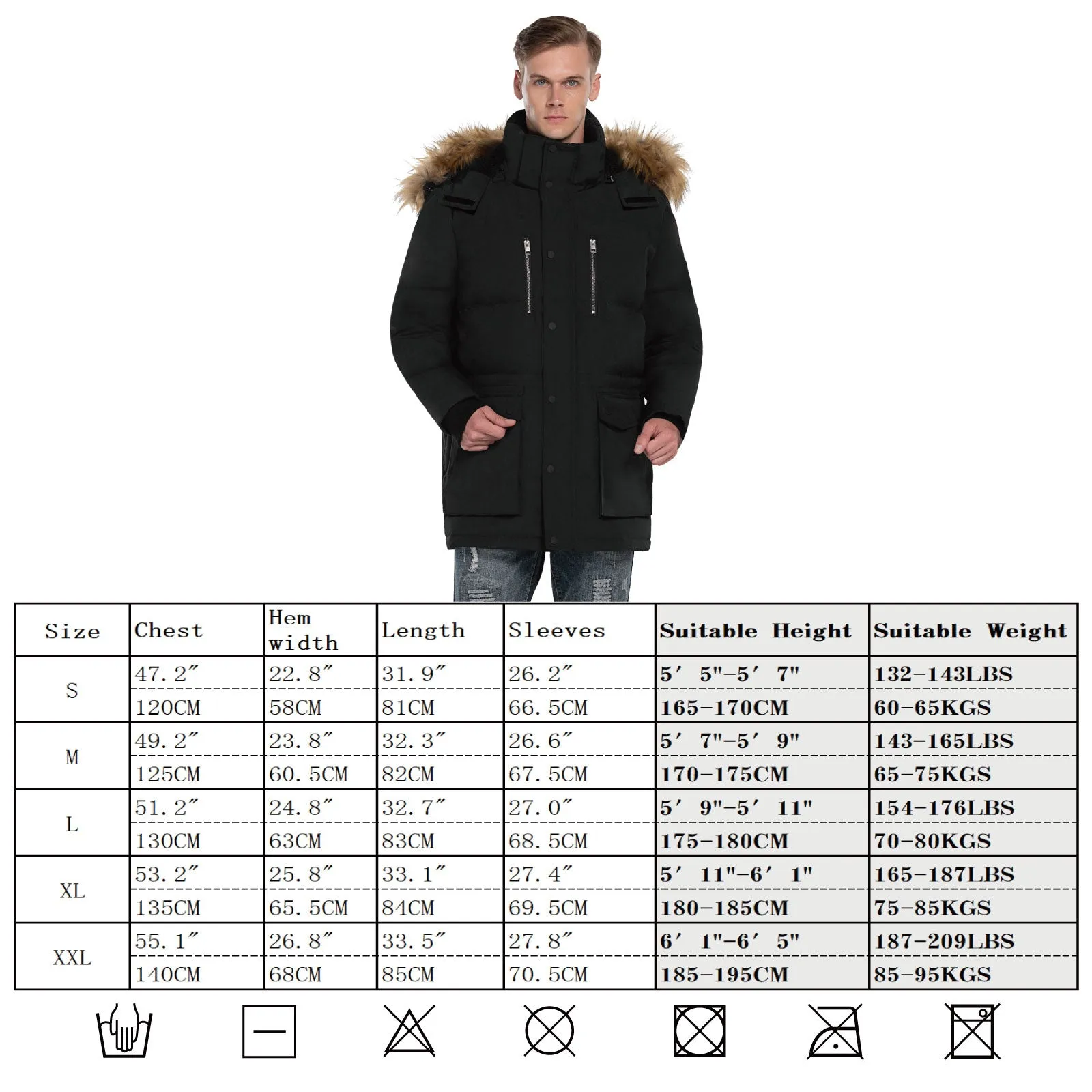 Mens Parka Down Jacket Waterproof Windbreaker