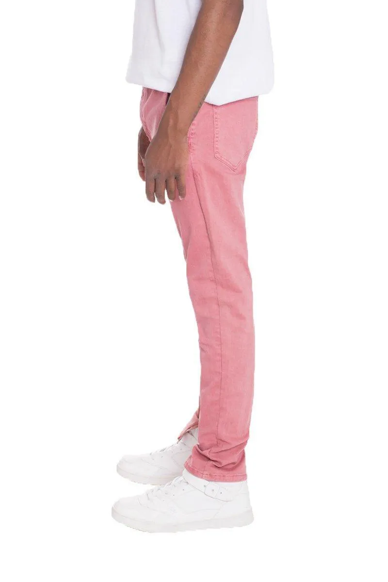 Mens Trendy Salmon Pink Stretch Denim Jeans