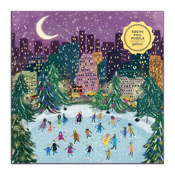 Merry Moonlight Skaters 500 Piece Foil Puzzle - Quick Ship