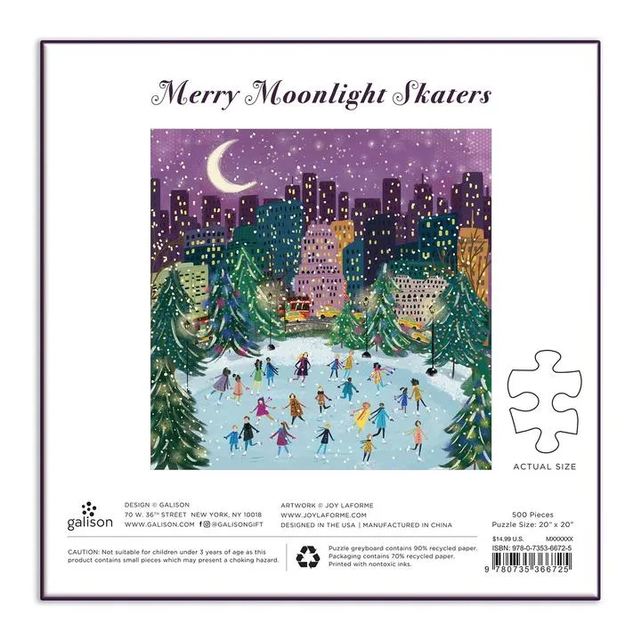 Merry Moonlight Skaters 500 Piece Foil Puzzle - Quick Ship