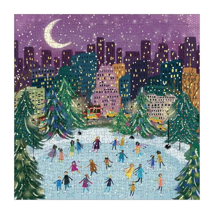 Merry Moonlight Skaters 500 Piece Foil Puzzle - Quick Ship