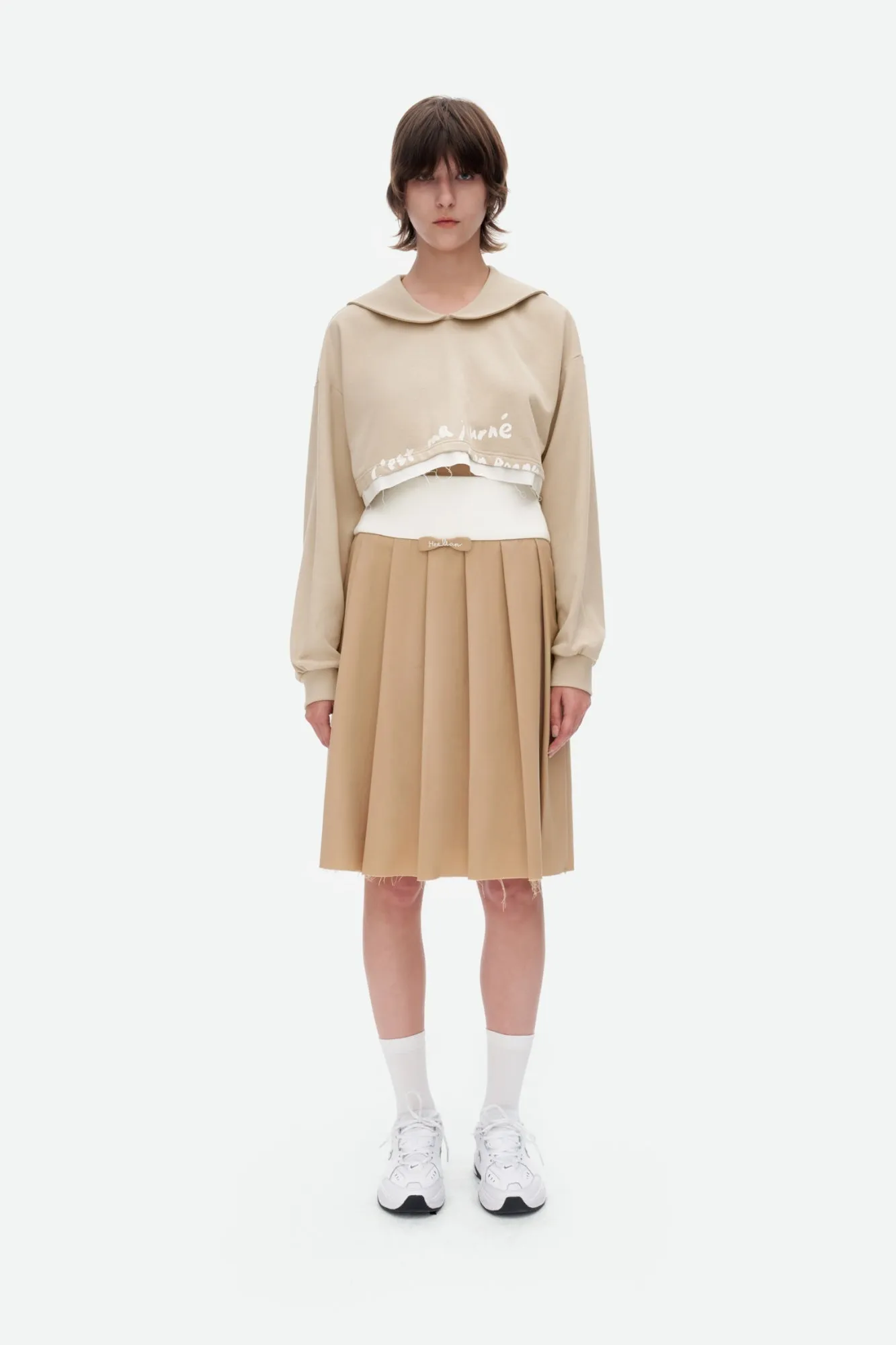 Mid-length Pleated Skirt in Khaki